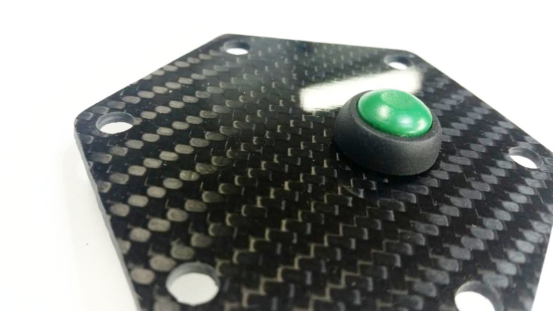 CARBON FIBER Glossy Steering Wheel Horn Button Cover Plate W/ GREEN Button