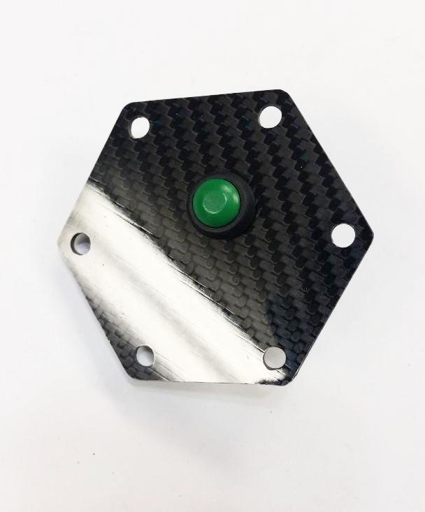 CARBON FIBER Glossy Steering Wheel Horn Button Cover Plate W/ GREEN Button