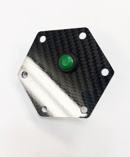 CARBON FIBER Glossy Steering Wheel Horn Button Cover Plate W/ GREEN Button