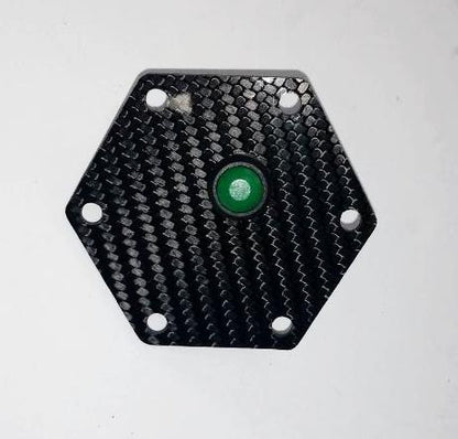 CARBON FIBER Glossy Steering Wheel Horn Button Cover Plate W/ GREEN Button
