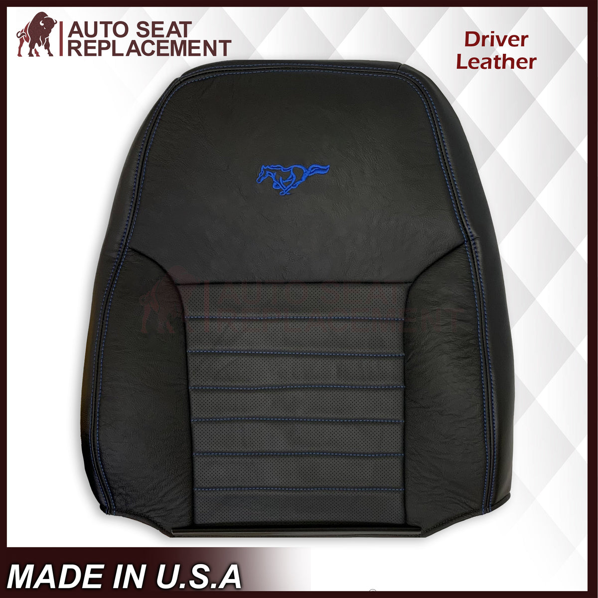 1999-2004 Ford Mustang GT Convertible Custom Blue Stitching Front & Second Row Seat Covers in Dark Charcoal Black: Choose From Variation