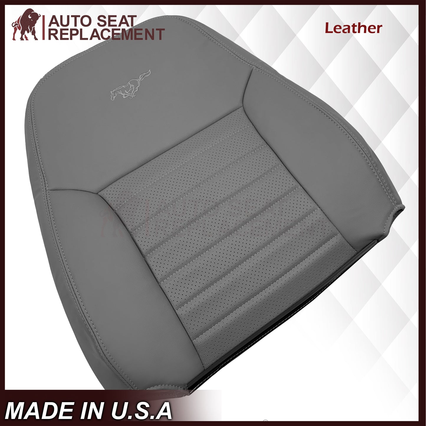 1999-2004 Ford Mustang GT V8 Replacement Cowhide Leather OR Synthetic Leather Seat Cover: Gray, Perforated