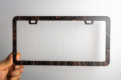 Topo Map Slim License Plate Frame - Black, Pair