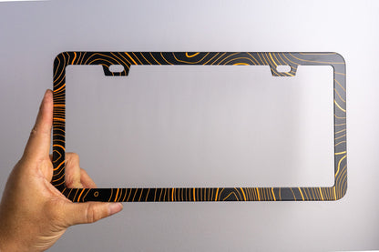Topo Map Slim License Plate Frame - Black, Pair