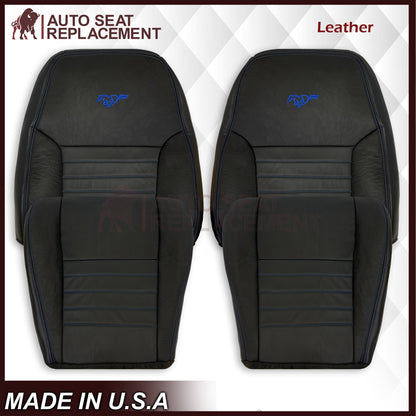 1999-2004 Ford Mustang GT Convertible Custom Blue Stitching Front & Second Row Seat Covers in Dark Charcoal Black: Choose From Variation