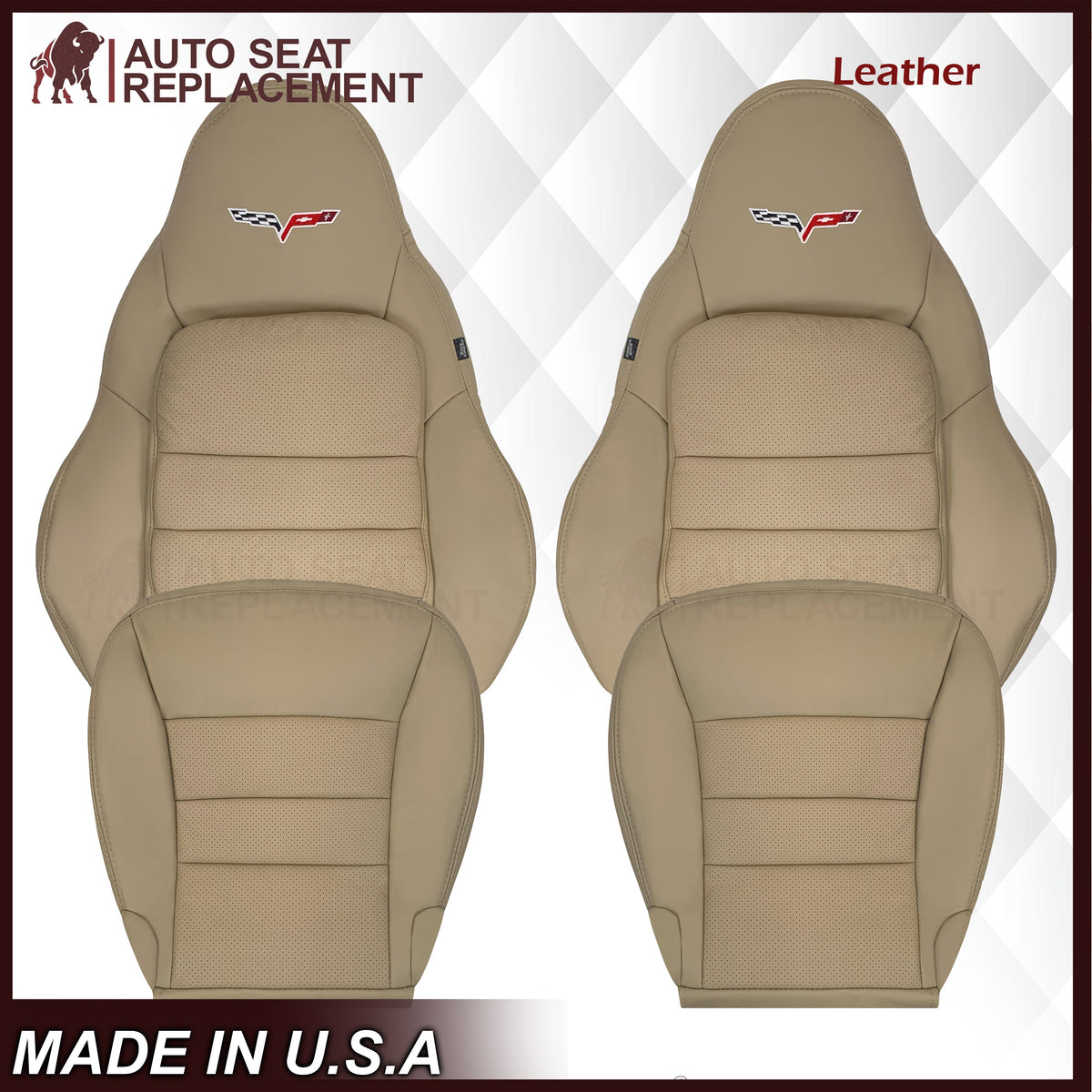 2005-2013 Chevy Corvette C6 Replacement Seat Covers: Tan Perforated
