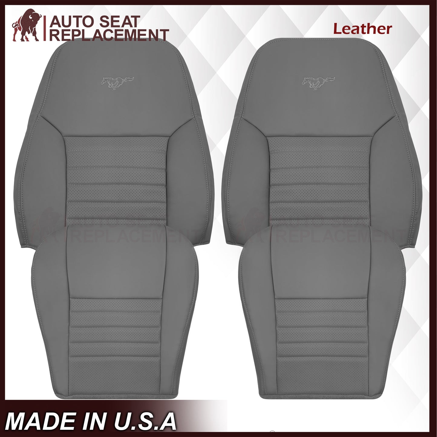 1999-2004 Ford Mustang GT V8 Replacement Cowhide Leather OR Synthetic Leather Seat Cover: Gray, Perforated