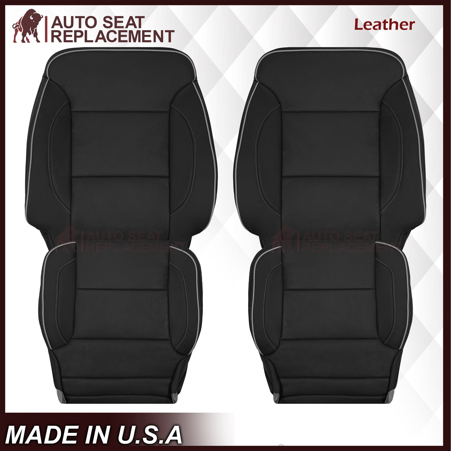 2014-2019 Chevy Silverado 1500 2500HD 3500HD High Country Replacement Perforated Genuine Leather OR Synthetic Leather Seat Covers: Black