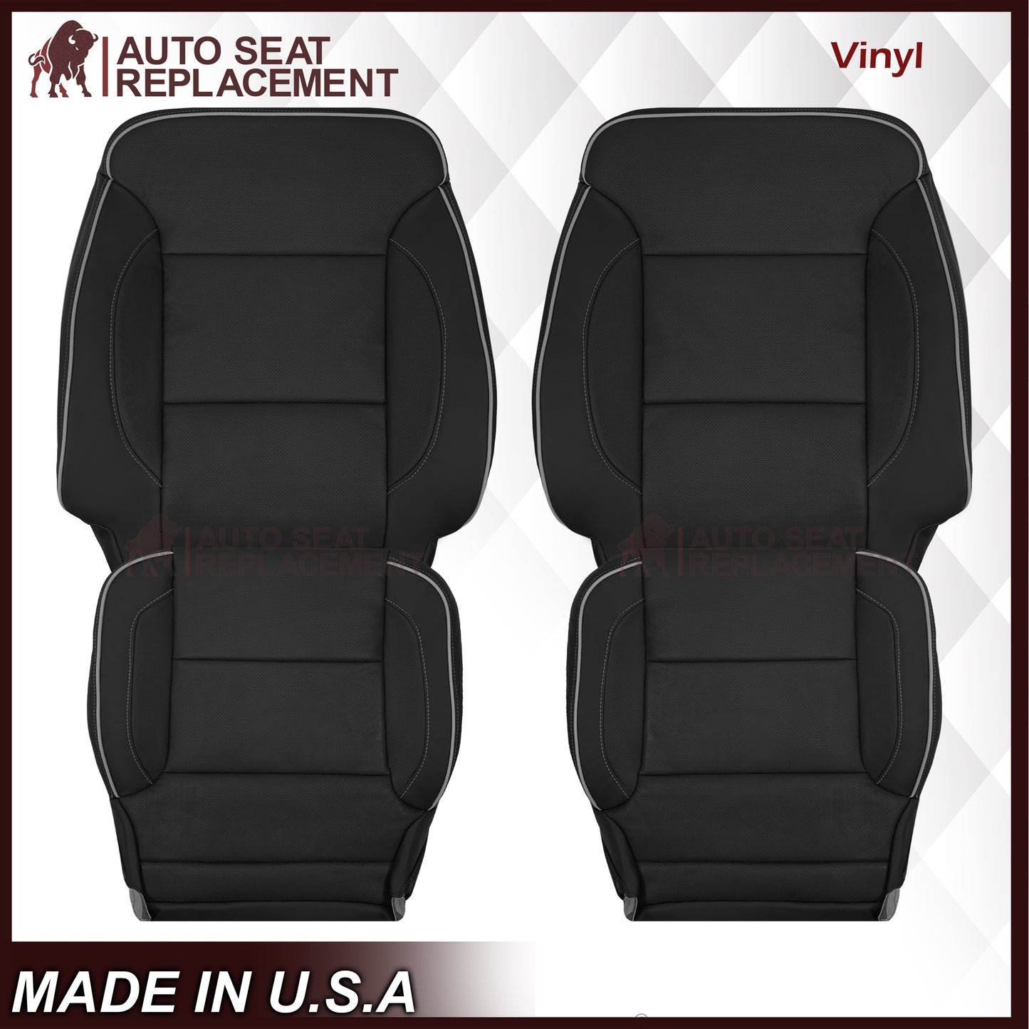 2014-2019 Chevy Silverado 1500 2500HD 3500HD High Country Replacement Perforated Genuine Leather OR Synthetic Leather Seat Covers: Black