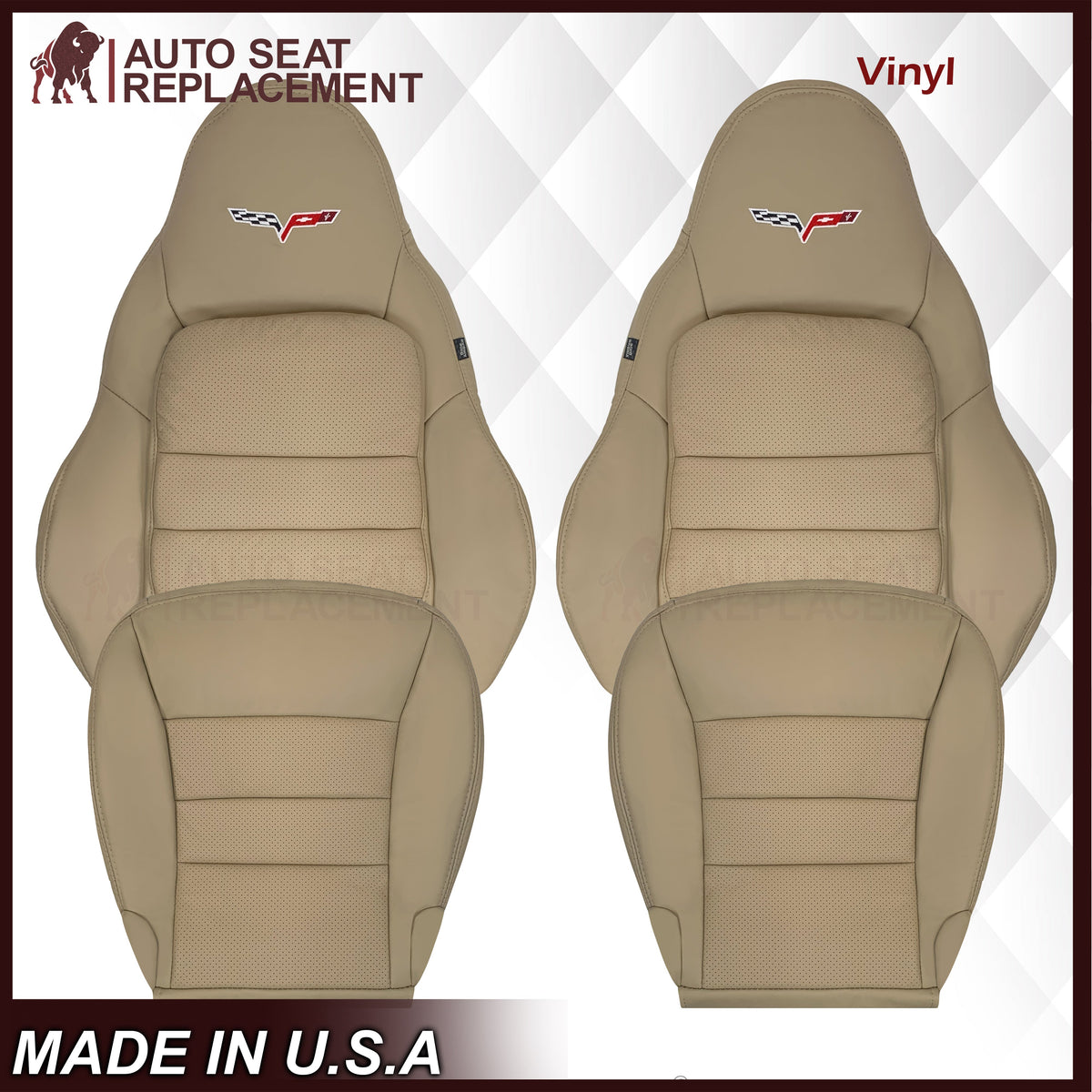 2005-2013 Chevy Corvette C6 Replacement Seat Covers: Tan Perforated
