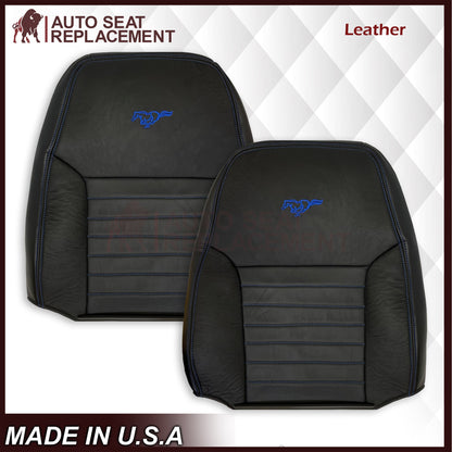 1999-2004 Ford Mustang GT Convertible Custom Blue Stitching Front & Second Row Seat Covers in Dark Charcoal Black: Choose From Variation