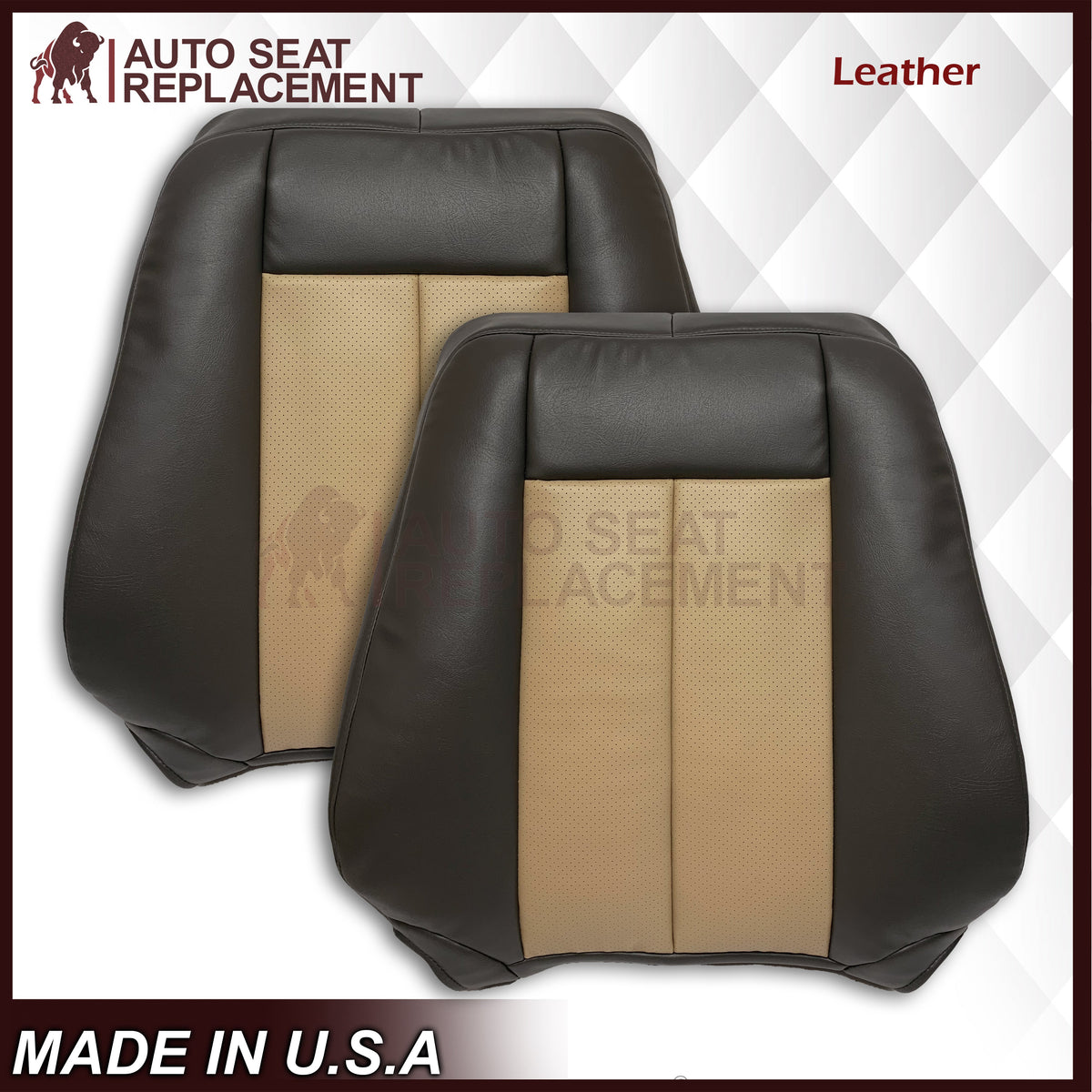 2007 2008 Ford Expedition Eddie Bauer Driver Or Passenger Side Replacement Perforated LEATHER Seat Cover In 2 Tone Tan (Tan- Dark Gray)