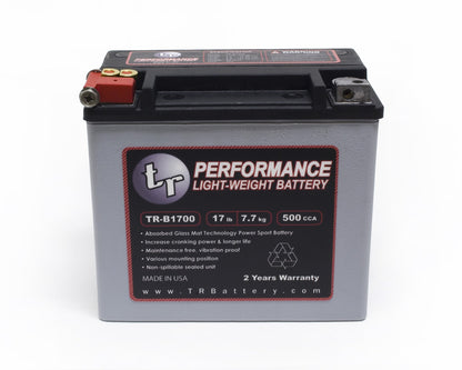 TR-B1700 17LBS AGM Lightweight Battery Street Use Race Use Track Use Universal Fit with Battery Tender (Optional)