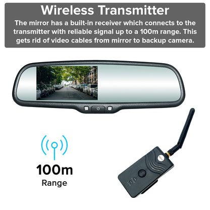 Master Tailgaters 10.5" Rear View Mirror with 4.3" LCD Screen + Wireless Transmitter & 170° LED Backup Camera | Universal Rearview | Auto Adjusting Brightness LCD | Anti Glare | Full Replacement
