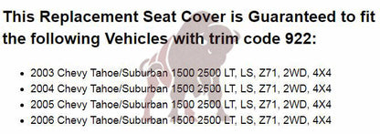 2003-2007 Chevy Tahoe/Suburban Seat Cover in Light Gray: Choose From Variations