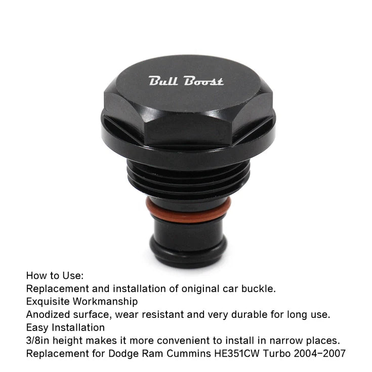 BULL BOOST Turbo Solenoid Replacement Plug for 2004-2007 Dodge Ram Cummins HE351CW Turbo – Billet Black
