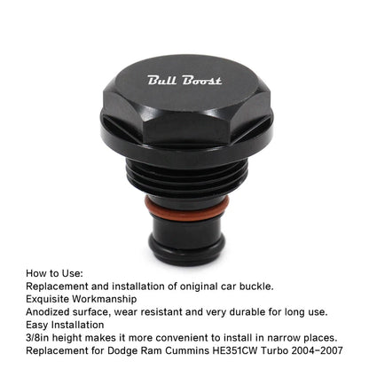 BULL BOOST Turbo Solenoid Replacement Plug for 2004-2007 Dodge Ram Cummins HE351CW Turbo – Billet Black