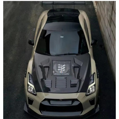 Carbon Fiber Vented Hood with Transparent Window for Nissan GT R R35