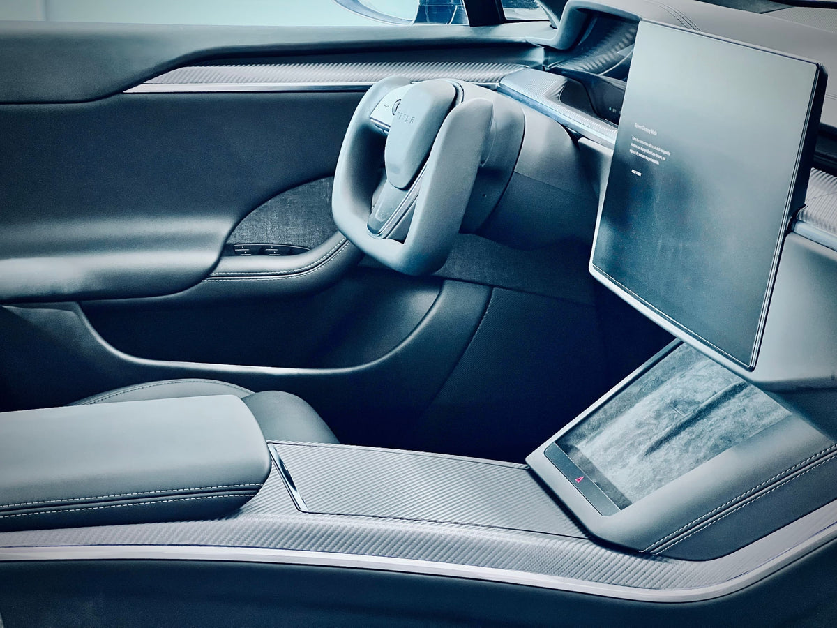Interior Vinyl Wrap Kit | Tesla Model X 2021-2026 (Refresh)- Plaid Style Black Carbon Fiber