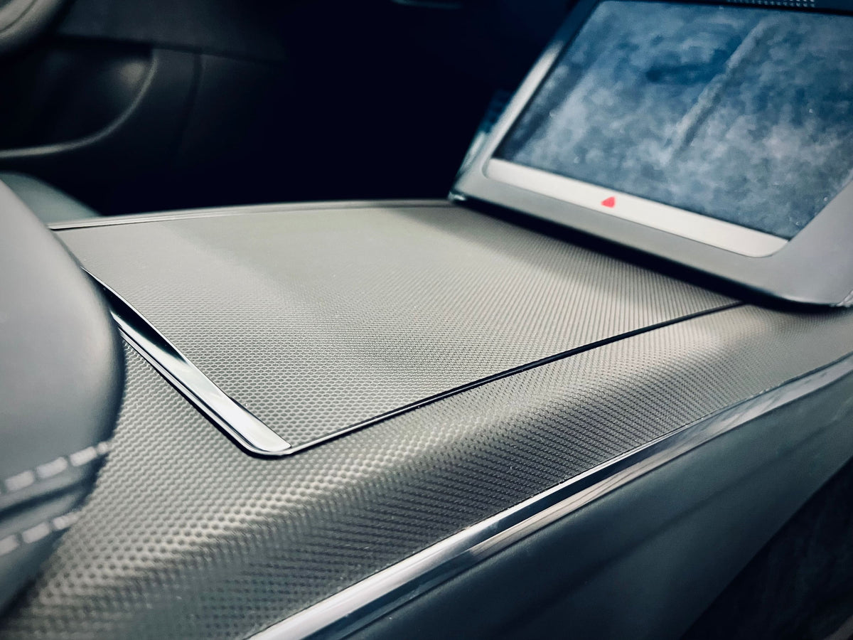 Interior Vinyl Wrap Kit | Tesla Model X 2021-2026 (Refresh)- Plaid Style Black Carbon Fiber