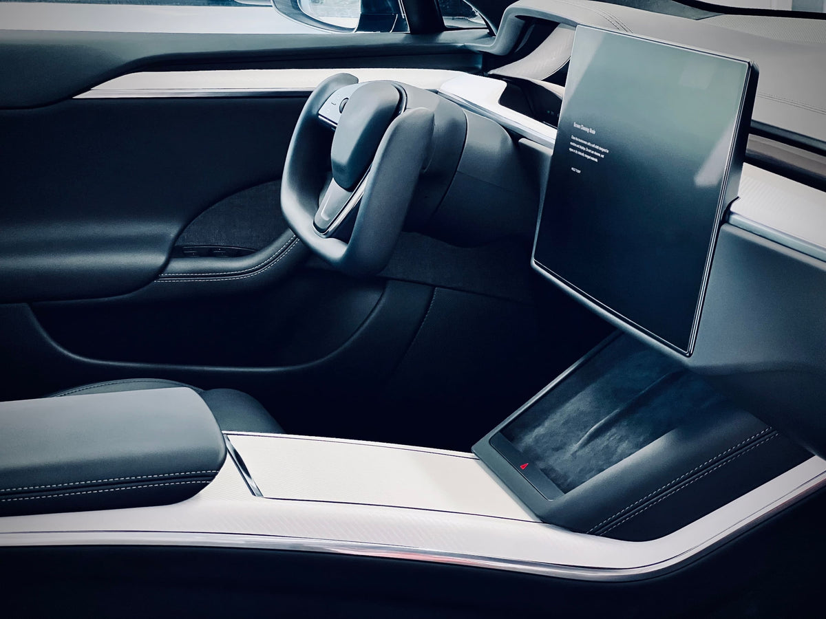 Interior Vinyl Wrap Kit | Tesla Model X 2021-2026 (Refresh)- Plaid Style Black Carbon Fiber