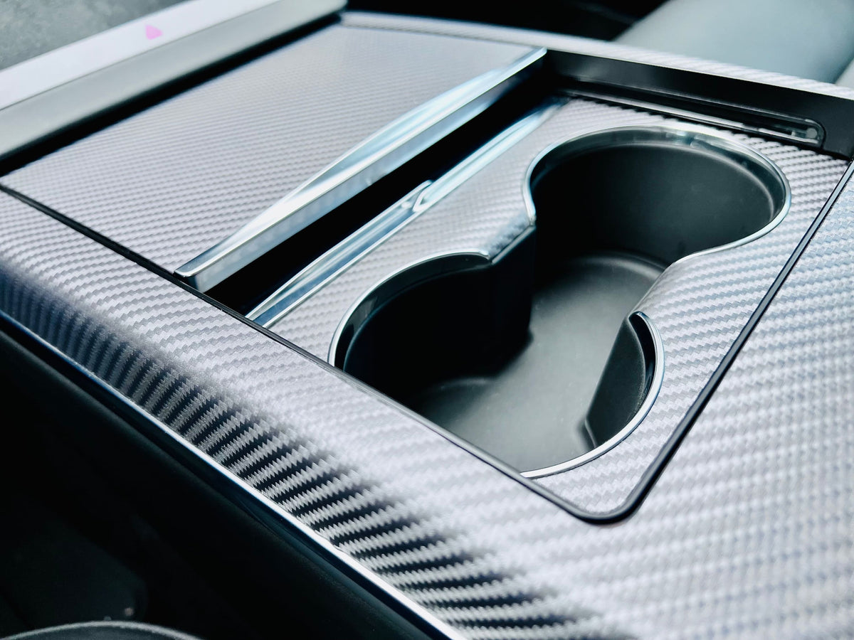 Interior Vinyl Wrap Kit | Tesla Model X 2021-2026 (Refresh)- Plaid Style Black Carbon Fiber