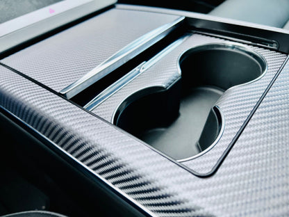 Interior Vinyl Wrap Kit | Tesla Model X 2021-2026 (Refresh)- Plaid Style Black Carbon Fiber