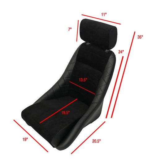 Classic Bucket Single Black Seat With Sliders Suede Faux Leather PU
