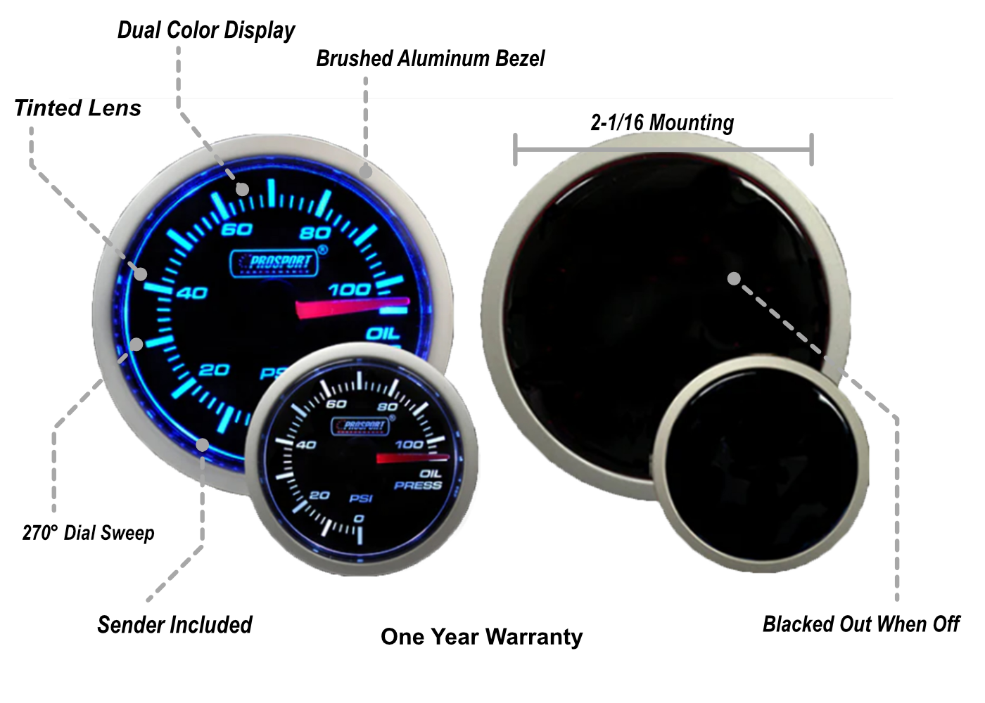 2-1/16" Blue/White Oil Pressure Gauge