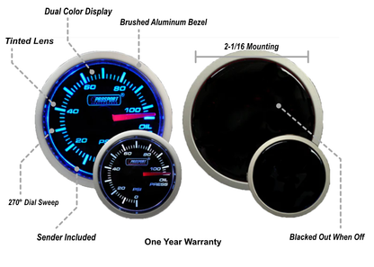 2-1/16" Blue/White Oil Pressure Gauge