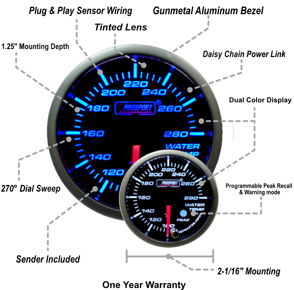 2-1/16" Premium Blue/White Water Temperature