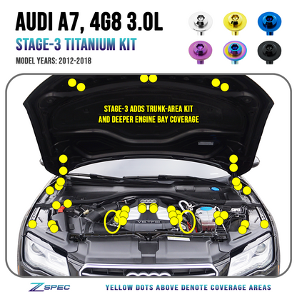 ZSPEC Stage-3 Dress Up Bolts® Fastener Kit for '12-18 Audi A7 4G8 3.0L, Titanium