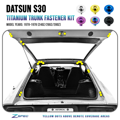 ZSPEC Dress Up Bolts® Fastener Kit, Trunk/Hatch-Area for Datsun 240/260/280z S30, Titanium