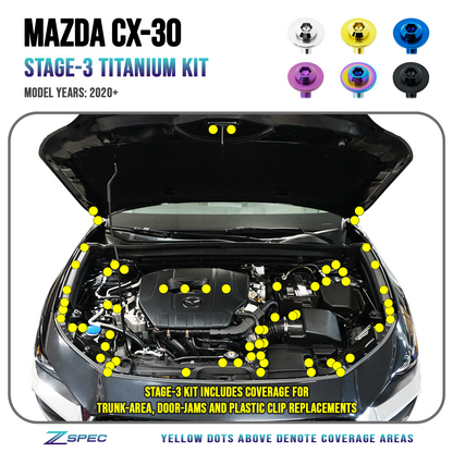 ZSPEC Stage-3 Dress Up Bolts® Fastener Kit for the '20-24 Mazda CX-30, Titanium