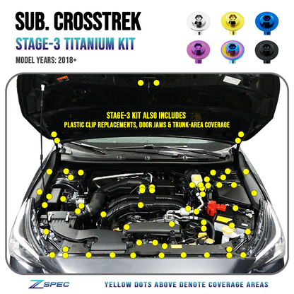 ZSPEC Stage-3 Dress Up Bolts® Fastener Kit for '18-24 Subaru CrossTrek, Titanium
