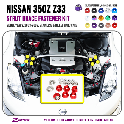 ZSPEC Strut Brace Fastener Kit for '03-09 Nissan 350z Z33, Stainless & Billet
