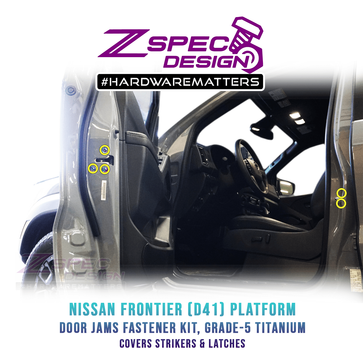 ZSPEC Dress Up Bolts® Fastener Kit, Door Jams Area for Nissan Frontier D41, Titanium