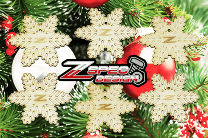 ZSPEC Laser-Engraved Wood Ornaments, Set of Six Nissan Z-Snowflakes, 3.75"